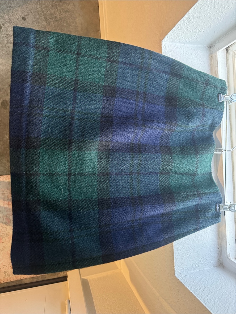 Vintage Eddie Bauer Green and Navy Plaid Wool Mini Skirt